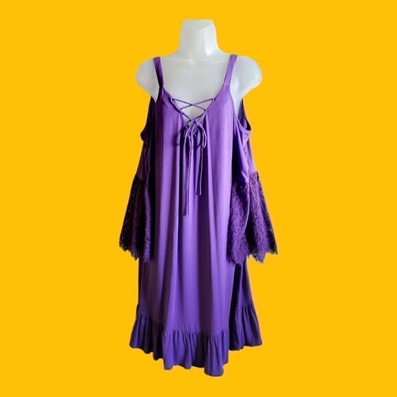 DRESS  Cut out SHOULDER MIDI COLLEN LOPEZ  Purple Large NEVER WORN - Picture 7 of 12